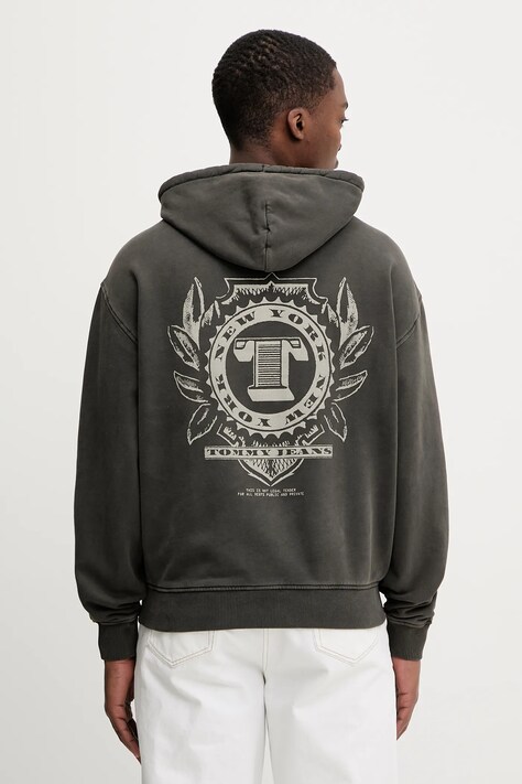 Tommy Jeans bluza bawełniana męska kolor szary z kapturem z nadrukiem DM0DM22367