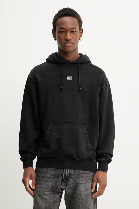 Бавовняна кофта Tommy Jeans колір чорний з капюшоном однотонна DM0DM22383