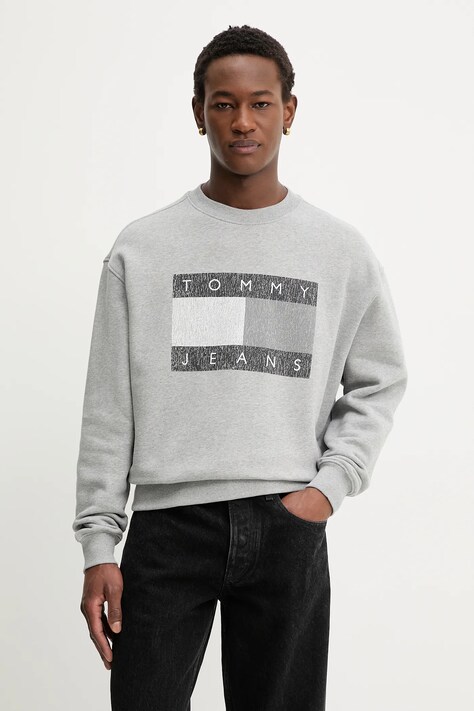 Бавовняна кофта Tommy Jeans колір сірий з принтом DM0DM22384