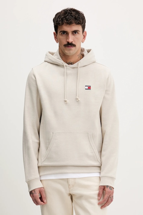 Μπλούζα Tommy Jeans χρώμα: μπεζ, με κουκούλα, DM0DM22666