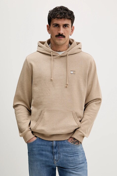 Tommy Jeans bluza męska kolor beżowy z kapturem melanżowa DM0DM22666