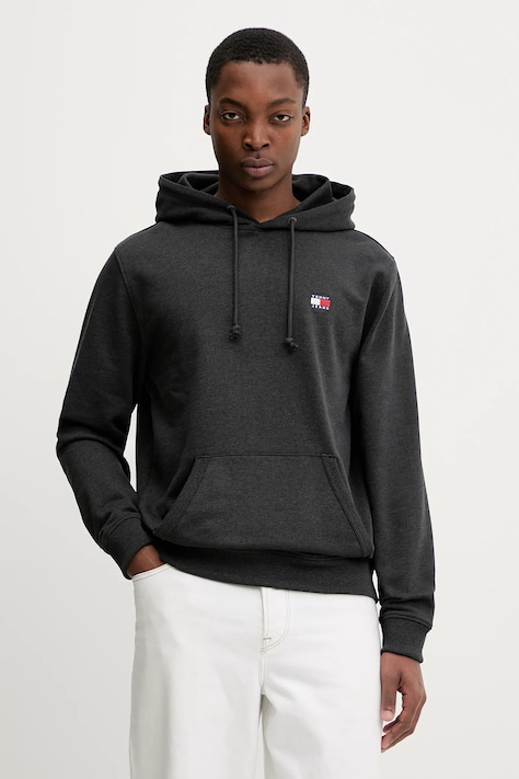 Tommy Jeans bluză culoarea negru, cu glugă, melanj, DM0DM22666