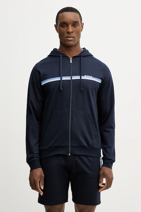 Bombažen pulover BOSS Authentic Jacket H moški, mornarsko modra barva, s kapuco, 50554785