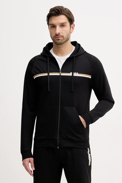 BOSS bluza bawełniana Authentic Jacket H męska kolor czarny z kapturem z nadrukiem 50554785