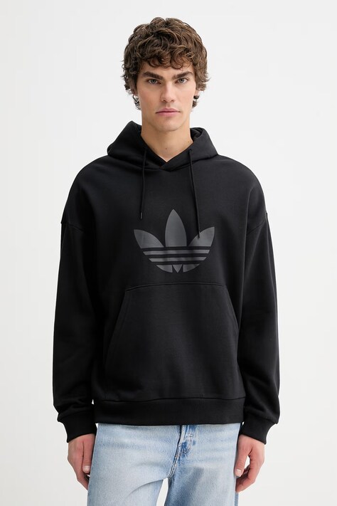 adidas Originals bluza bawełniana Adicolor męska kolor czarny z kapturem z nadrukiem KE0872