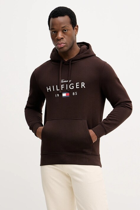 Tommy Hilfiger bluza męska kolor brązowy z kapturem z nadrukiem MW0MW41427
