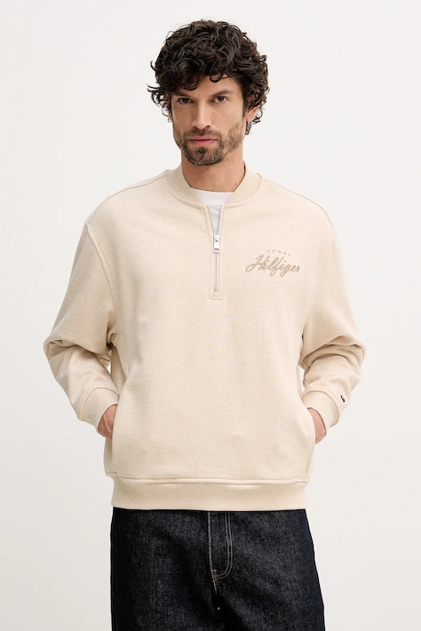 Tommy Hilfiger bluza bawełniana męska kolor beżowy gładka MW0MW41432