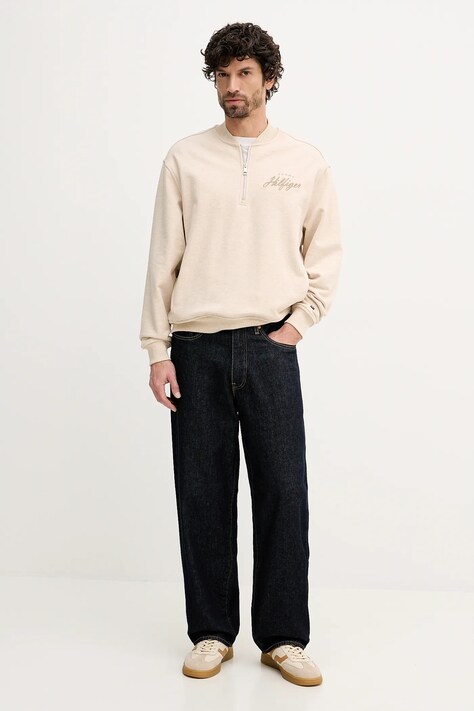 Tommy Hilfiger bluza bawełniana męska kolor beżowy gładka MW0MW41432