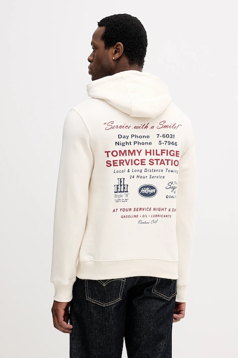Βαμβακερή μπλούζα Tommy Hilfiger χρώμα: μπεζ, με κουκούλα, MW0MW41434
