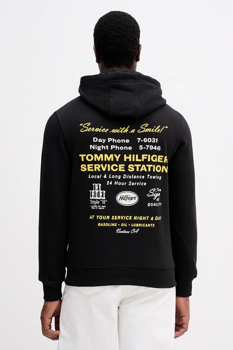 Tommy Hilfiger bluza bawełniana męska kolor czarny z kapturem z nadrukiem MW0MW41434