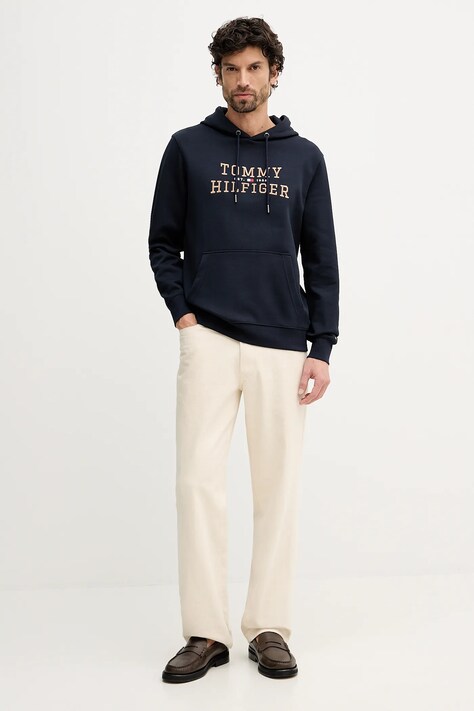 Tommy Hilfiger bluza męska kolor granatowy z kapturem z aplikacją MW0MW42528