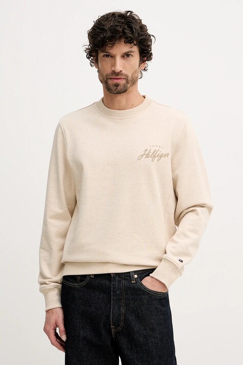 Tommy Hilfiger bluza bawełniana męska kolor beżowy z aplikacją MW0MW42536
