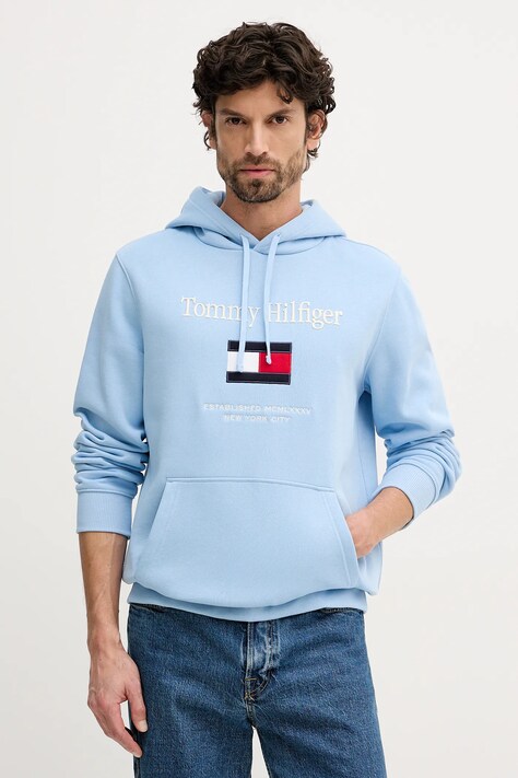 Tommy Hilfiger bluza męska kolor niebieski z kapturem z aplikacją MW0MW42735