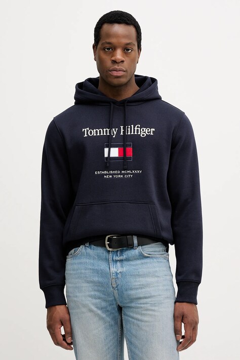 Tommy Hilfiger bluza męska kolor granatowy z kapturem z aplikacją MW0MW42735