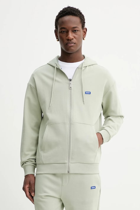 Hugo Blue bluza bawełniana Nadarasi męska kolor zielony z kapturem gładka 50539895