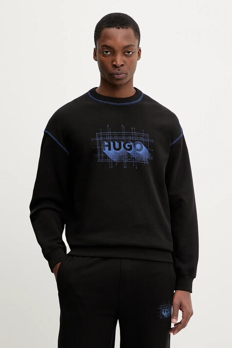 Hugo Blue bluza bawełniana Nothalic męska kolor czarny z nadrukiem 50553505