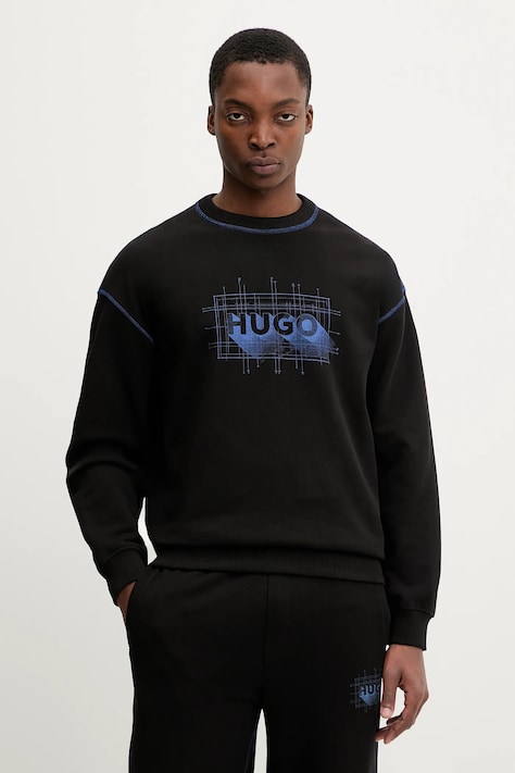 Pamučna dukserica Hugo Blue Nothalic boja: crna, s tiskom, 50553505