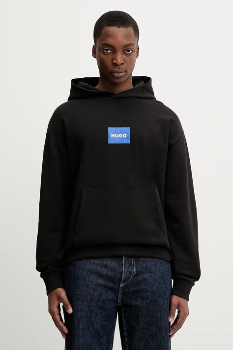 Βαμβακερή μπλούζα Hugo Blue Nayohood χρώμα: μαύρο, με κουκούλα, 50556613
