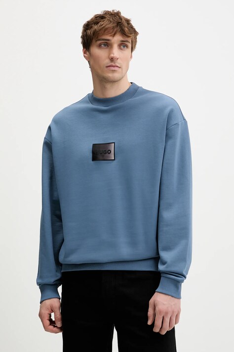 HUGO bluza bawełniana Danotop męska kolor niebieski gładka 50553134