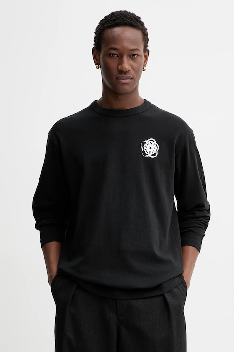 Kenzo longsleeve bawełniany kolor czarny z nadrukiem FG55TL3024SK