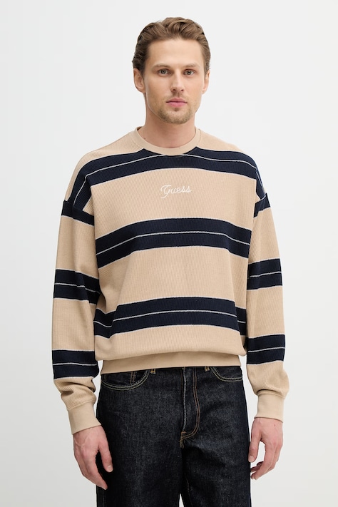 Βαμβακερό πουλόβερ Guess ανδρικό, χρώμα: μπεζ, M6RQ15 KD311