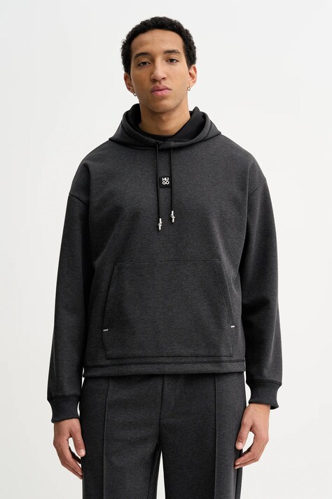 HUGO bluza Dineo męska kolor szary z kapturem melanżowa 50553395