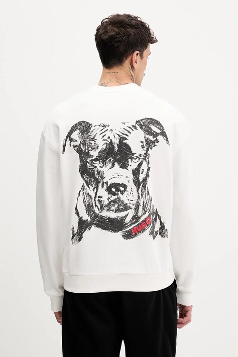 Βαμβακερή μπλούζα HUGO χρώμα: άσπρο, 50557482