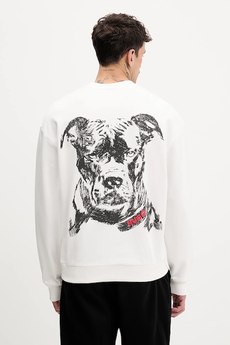 Βαμβακερή μπλούζα HUGO χρώμα: άσπρο, 50557482