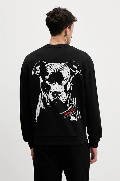 Памучен суичър HUGO мъжки в черно с десен 50557482