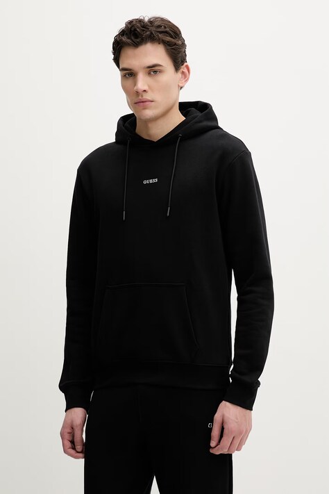 Guess bluza MARZIO męska kolor czarny z kapturem gładka Z6RQ18 KAIJ1