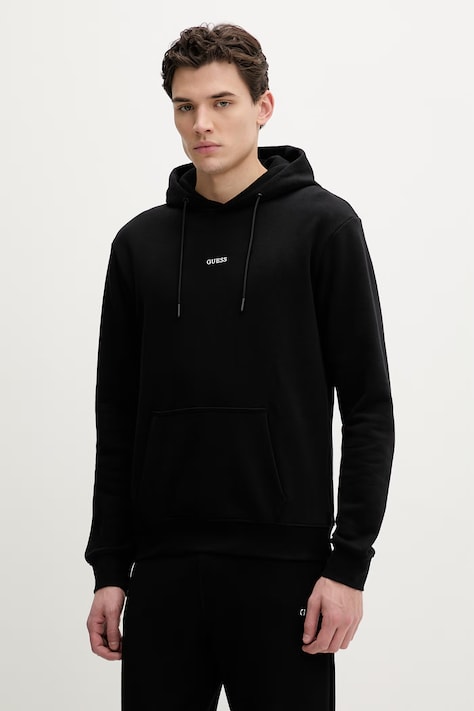 Guess bluza MARZIO męska kolor czarny z kapturem gładka Z6RQ18 KAIJ1