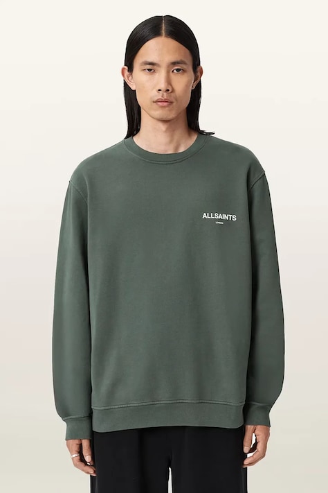 AllSaints bluza bawełniana męska kolor zielony wzorzysta M021ND