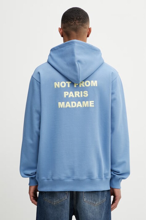 Drôle de Monsieur bluza z kapturem męska bawełniana Le Hoodie Slogan niebieska K-HO162-CO127-ATBL