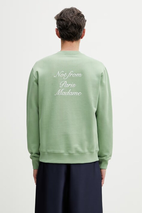 Drôle de Monsieur Bluza męska bawełniana Slogan Calligraphy zielona K-SW157-CO127-LGN