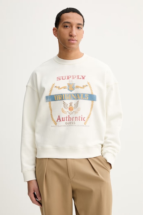 Guess Originals bluza bawełniana męska kolor beżowy z nadrukiem M6RQ34 KCPR1