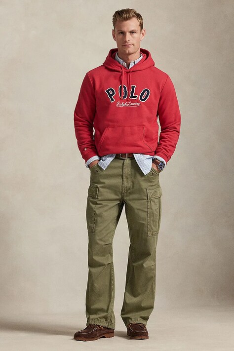 Polo Ralph Lauren bluza męska kolor różowy z kapturem z aplikacją 710P04872