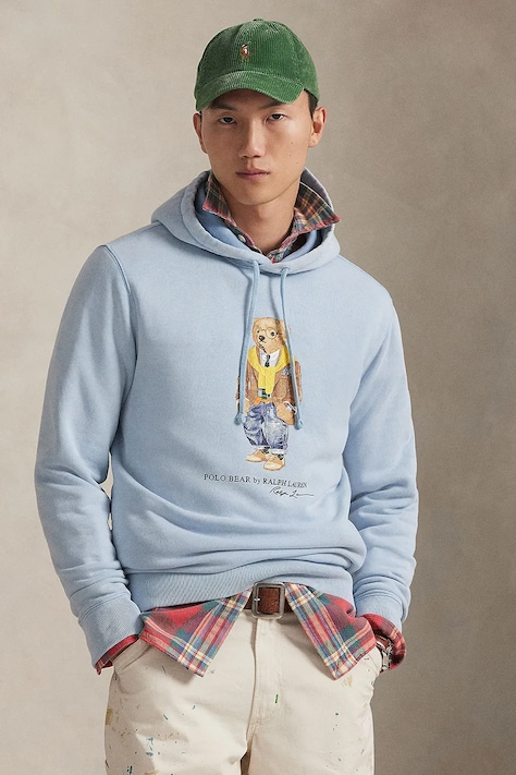 Polo Ralph Lauren bluza męska kolor niebieski z kapturem z nadrukiem 710P04984