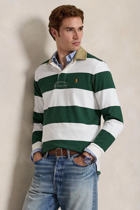 Polo Ralph Lauren bluza bawełniana męska kolor zielony wzorzysta 710P05317