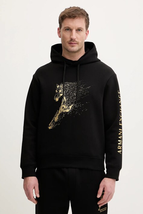 Armani Exchange bluza męska kolor czarny z kapturem z nadrukiem XM001995 AF10818