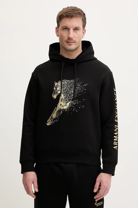 Armani Exchange bluza męska kolor czarny z kapturem z nadrukiem XM001995 AF10818