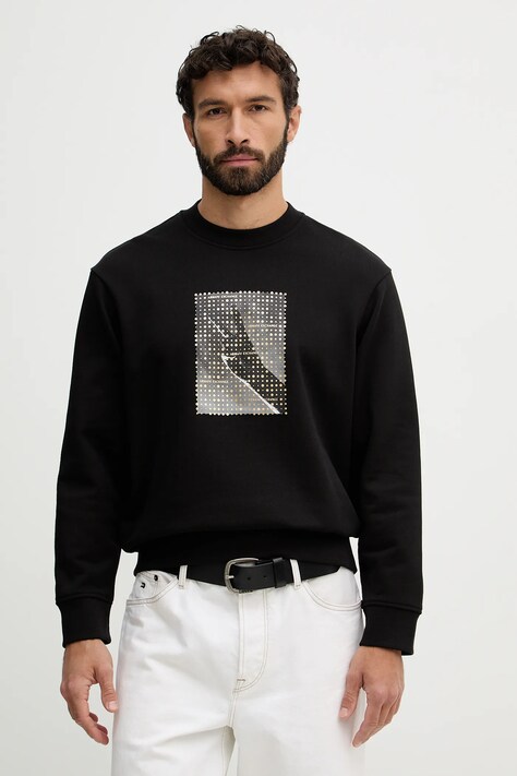 Bavlnená mikina Armani Exchange čierna farba, s potlačou, XM002226 AF10830