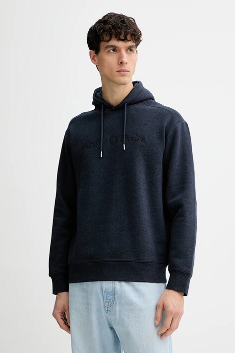 Хлопковая кофта Marc O'Polo цвет синий с капюшоном однотонная 620400754002