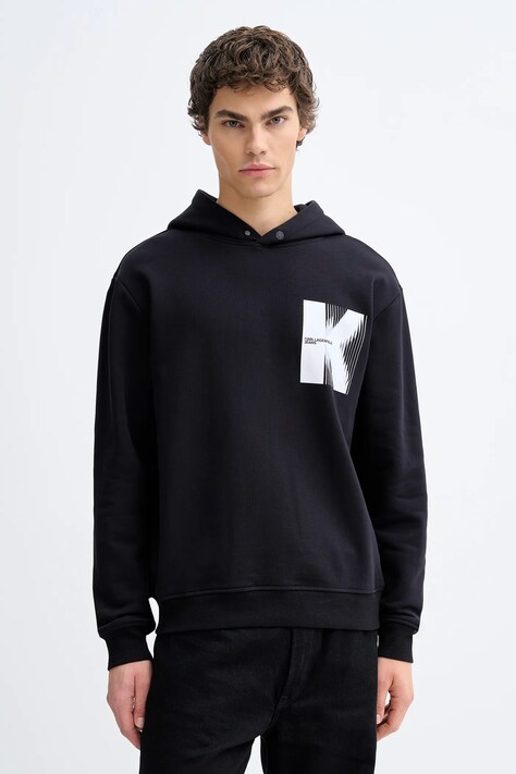Karl Lagerfeld Jeans bluza bawełniana męska kolor czarny z kapturem z nadrukiem B1M20053