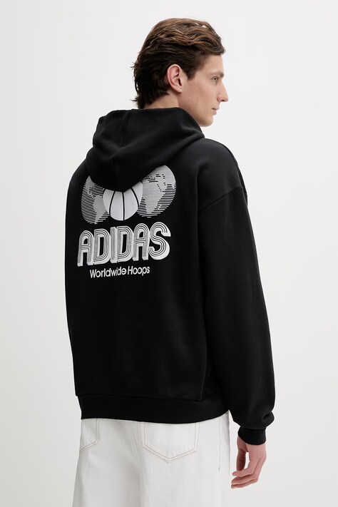 adidas Originals bluza bawełniana World Wide Hoops męska kolor czarny z kapturem z nadrukiem KA9358