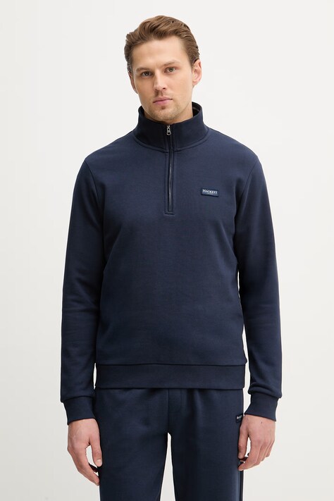 Hackett London bluza bawełniana męska kolor granatowy gładka HM5800090