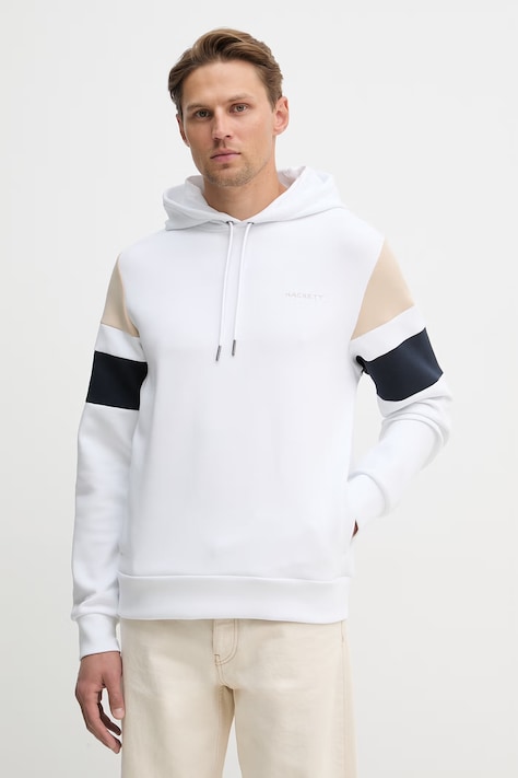 Hackett London bluza męska kolor biały z kapturem wzorzysta HM5800083