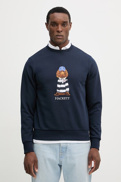 Hackett London bluza bawełniana męska kolor granatowy z aplikacją HM5800093