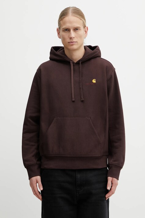 Carhartt WIP bluza Hooded American Script Sweat męska kolor brązowy z kapturem gładka I028279.33HXX