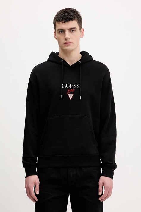 Guess Jeans bluza bawełniana męska kolor czarny z kapturem melanżowa M6RQ26 KCPR1