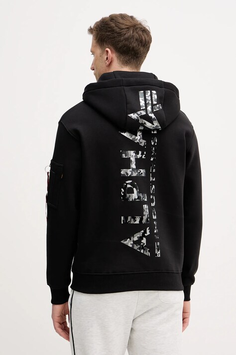 Alpha Industries bluza Backprint Hoodie Mirror Camo męska kolor czarny z kapturem z nadrukiem 178318MC